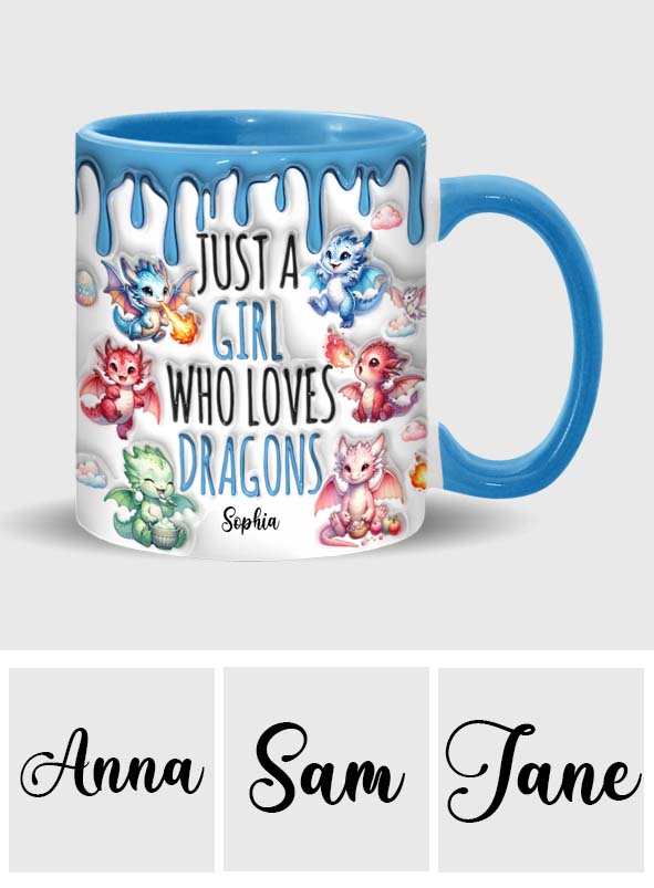 Einfach ein Mädchen, das Drachen liebt – personalisierte Tasse mit Drachenmotiv