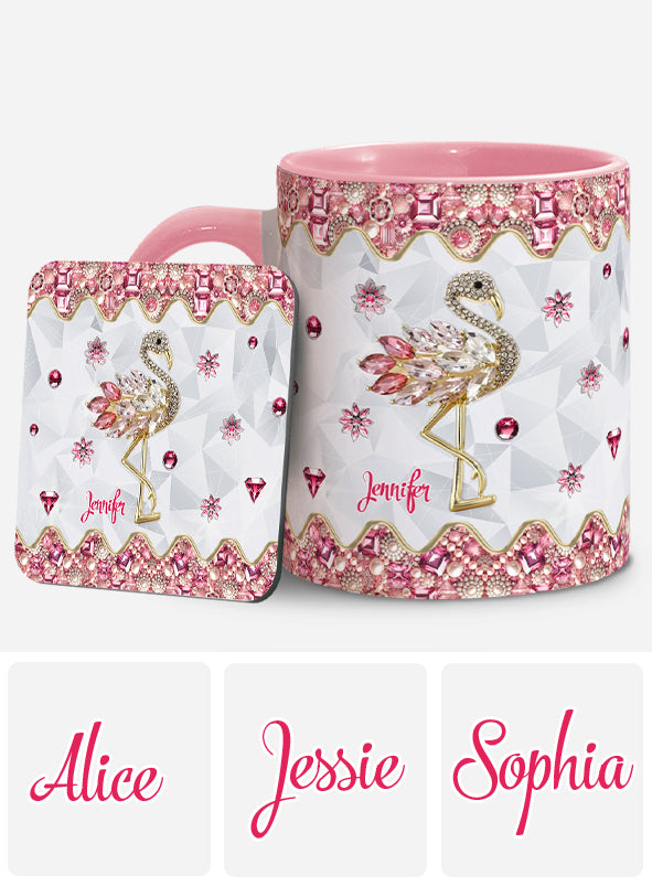 Einfach ein Mädchen, das Flamingos liebt – personalisierte Tasse mit Flamingo-Akzent