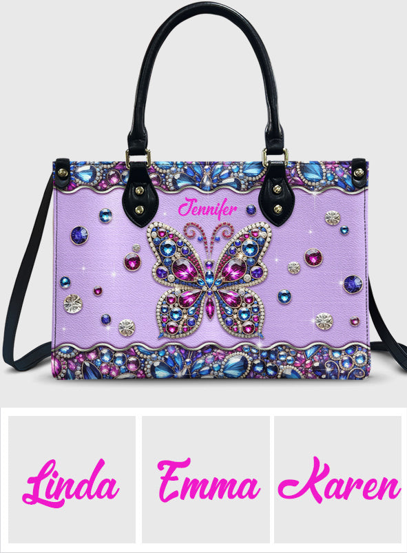 Glitzernder Schmetterling – Personalisierte Schmetterlings-Lederhandtasche