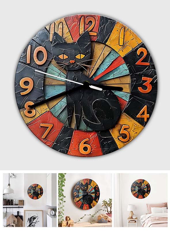 Ich liebe schwarze Katzen – Wanduhr mit schwarzer Katze