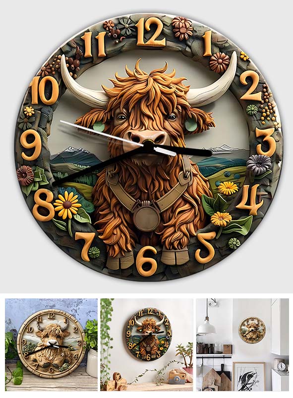Liebe Hochlandrinder - Personalisierte Wanduhr