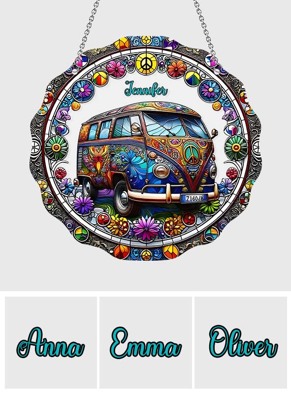 Cool Caravan - Ornement attrape-soleil hippie personnalisé à suspendre à la fenêtre