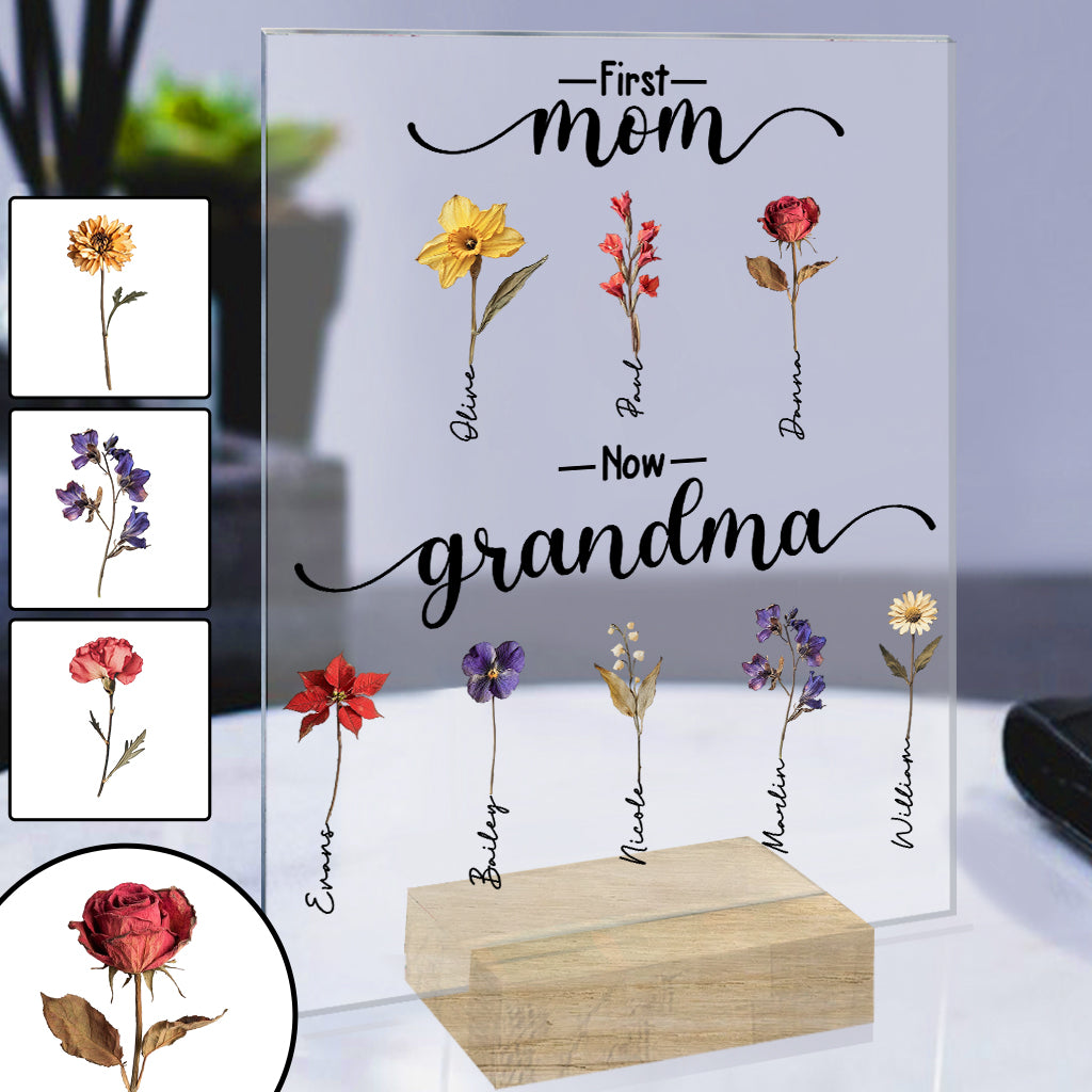 First Mother Now Grandma, Birth Flower Personalize - Personalized Grandma Transparent Acrylic Plaque