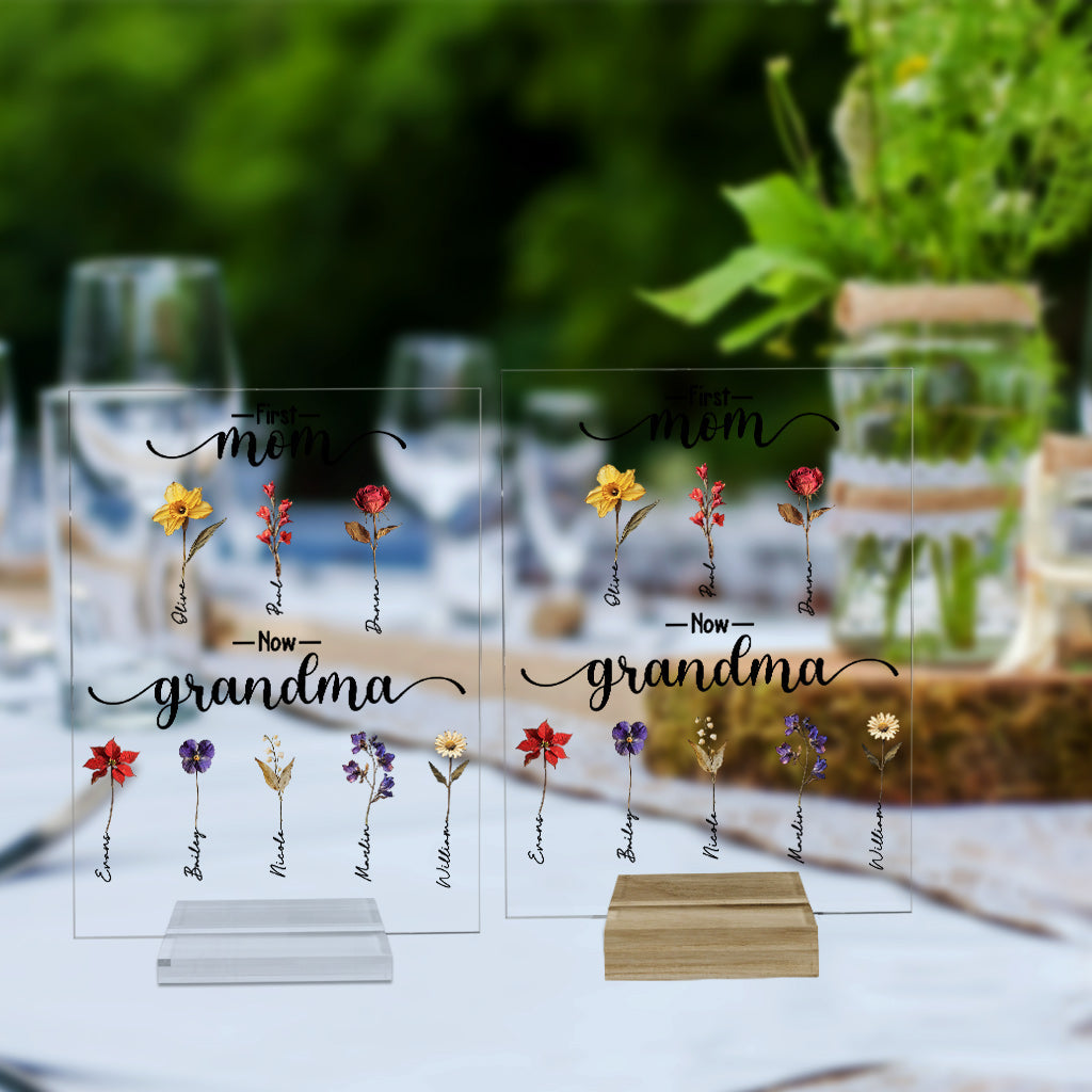 First Mother Now Grandma, Birth Flower Personalize - Personalized Grandma Transparent Acrylic Plaque