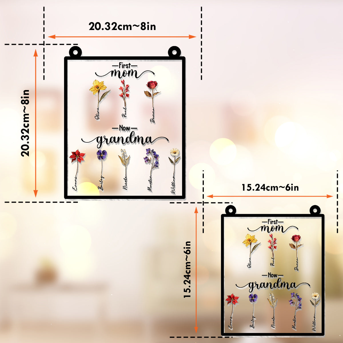 First Mother Now Grandma, Birth Flower Personalize - Personalized Grandma Window Hanging Suncatcher Ornament