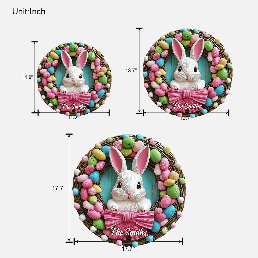 Easter Bunny Wreath - Personalized Family Custom Shaped Wood Sign