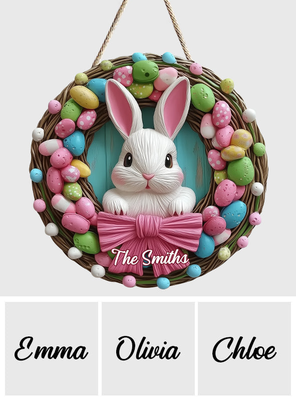 Easter Bunny Wreath - Personalized Family Custom Shaped Wood Sign