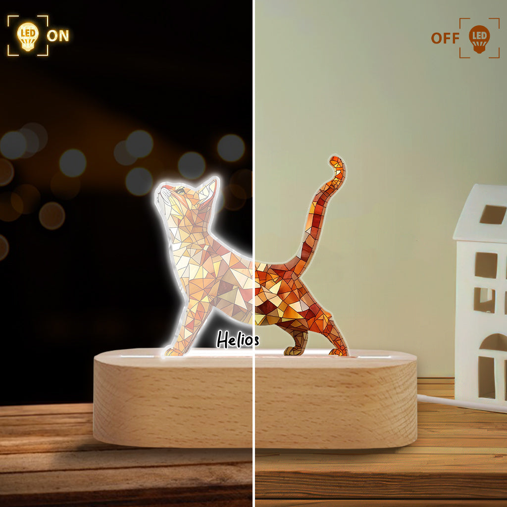 Boho Chic Cute Cats - Personalized Cat Shaped Plaque Light Base