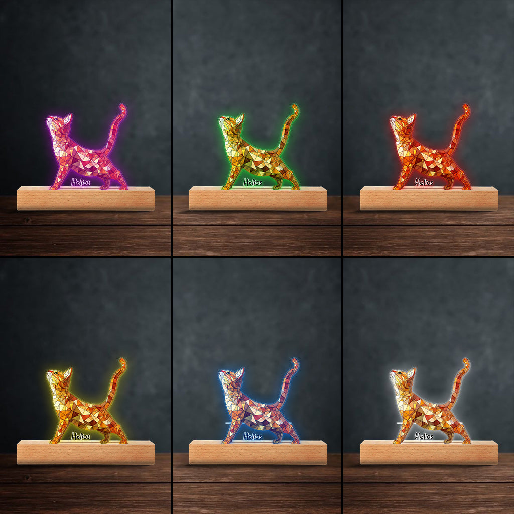 Boho Chic Cute Cats - Personalized Cat Shaped Plaque Light Base