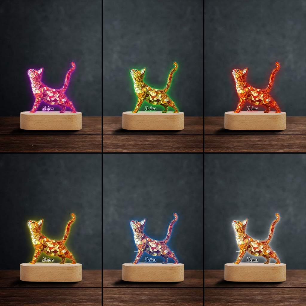 Boho Chic Cute Cats - Personalized Cat Shaped Plaque Light Base
