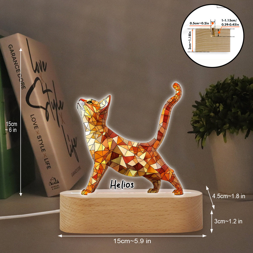 Boho Chic Cute Cats - Personalized Cat Shaped Plaque Light Base