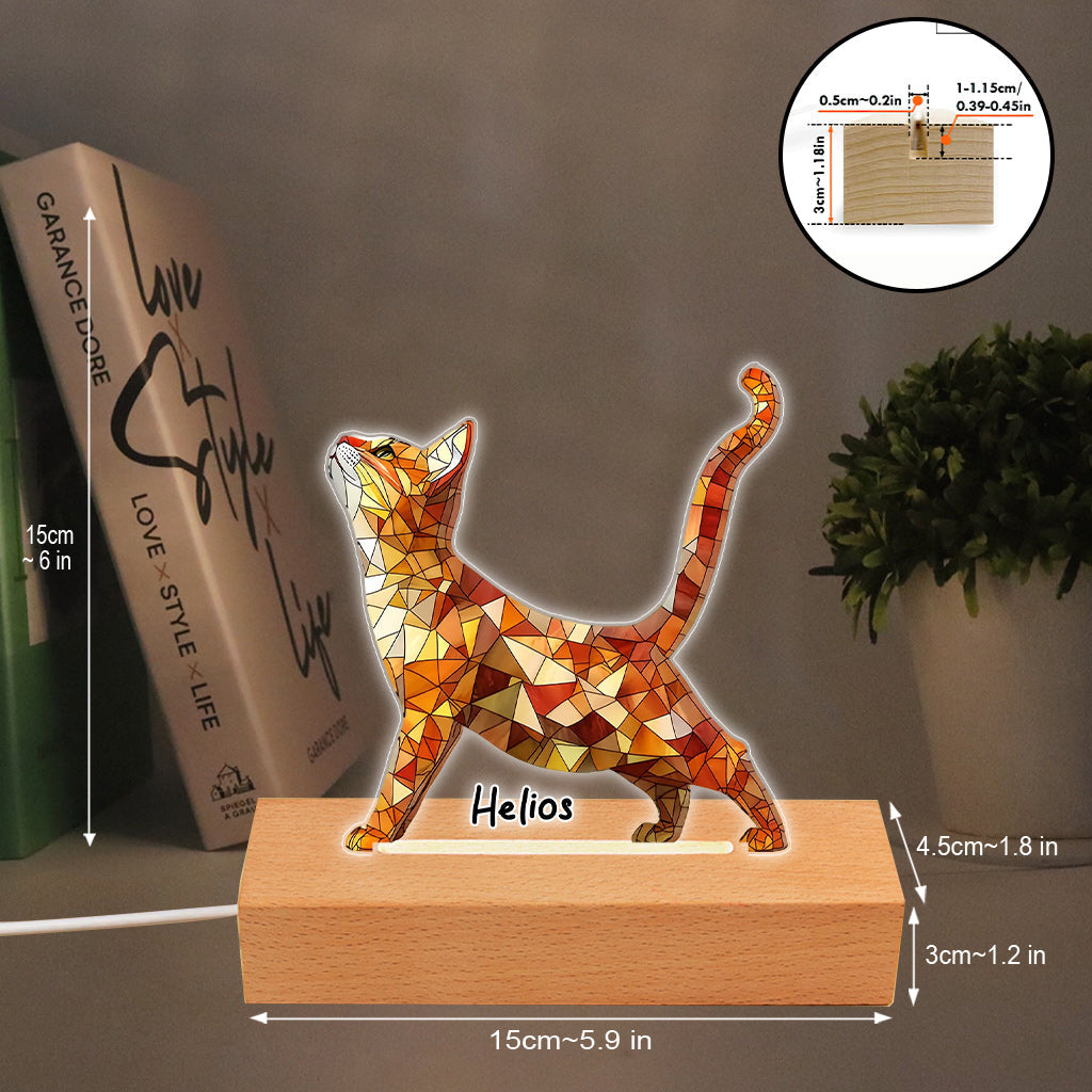 Boho Chic Cute Cats - Personalized Cat Shaped Plaque Light Base