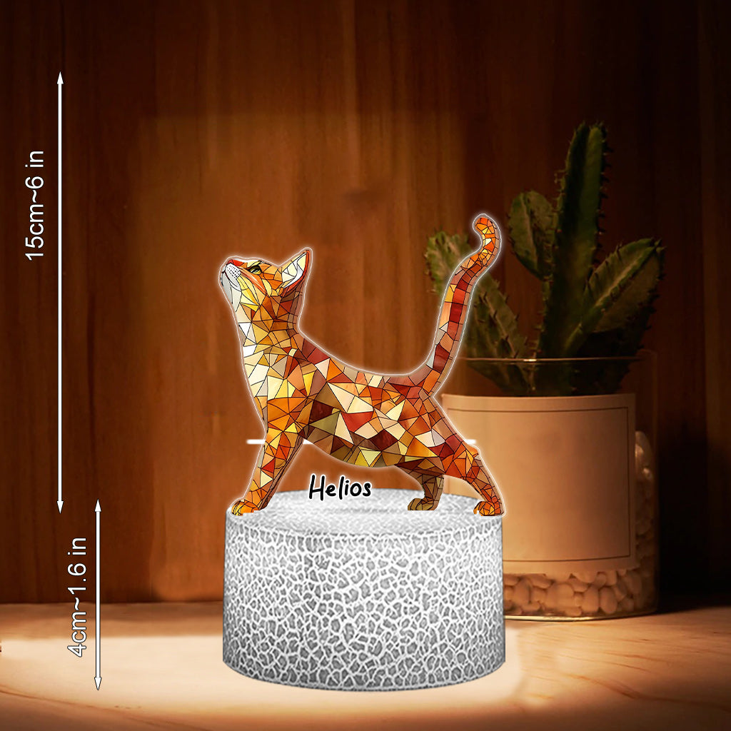 Boho Chic Cute Cats - Personalized Cat Shaped Plaque Light Base