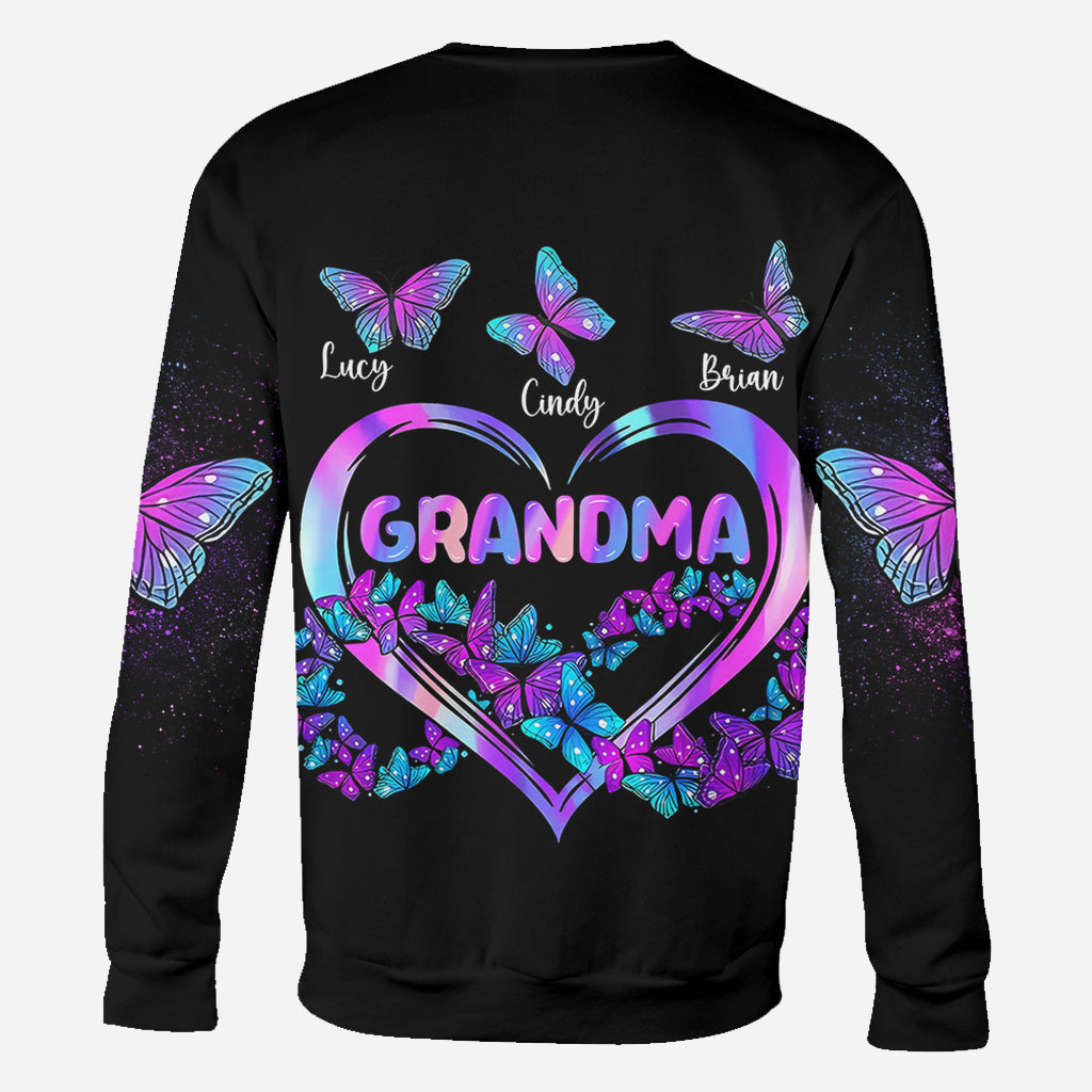 Grandma's Butterflies - Personalized Grandma All Over Shirt