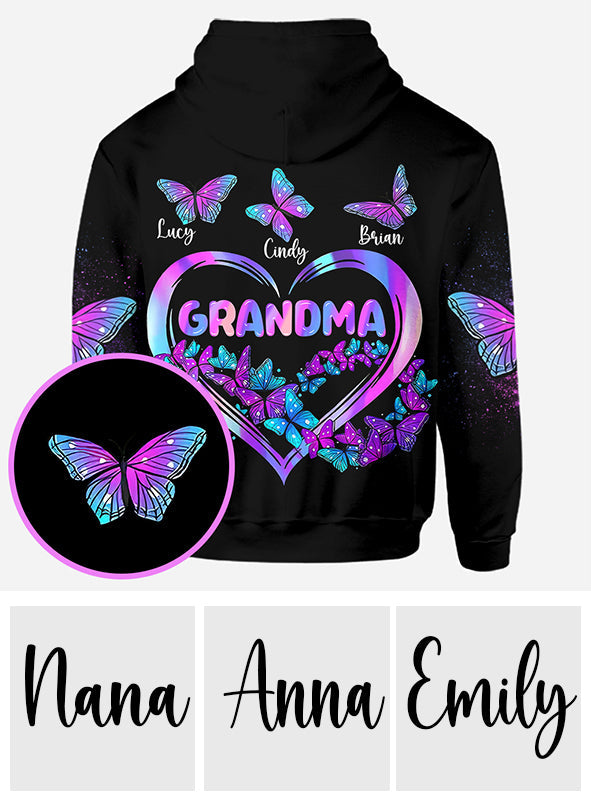 Grandma's Butterflies - Personalized Grandma All Over Shirt