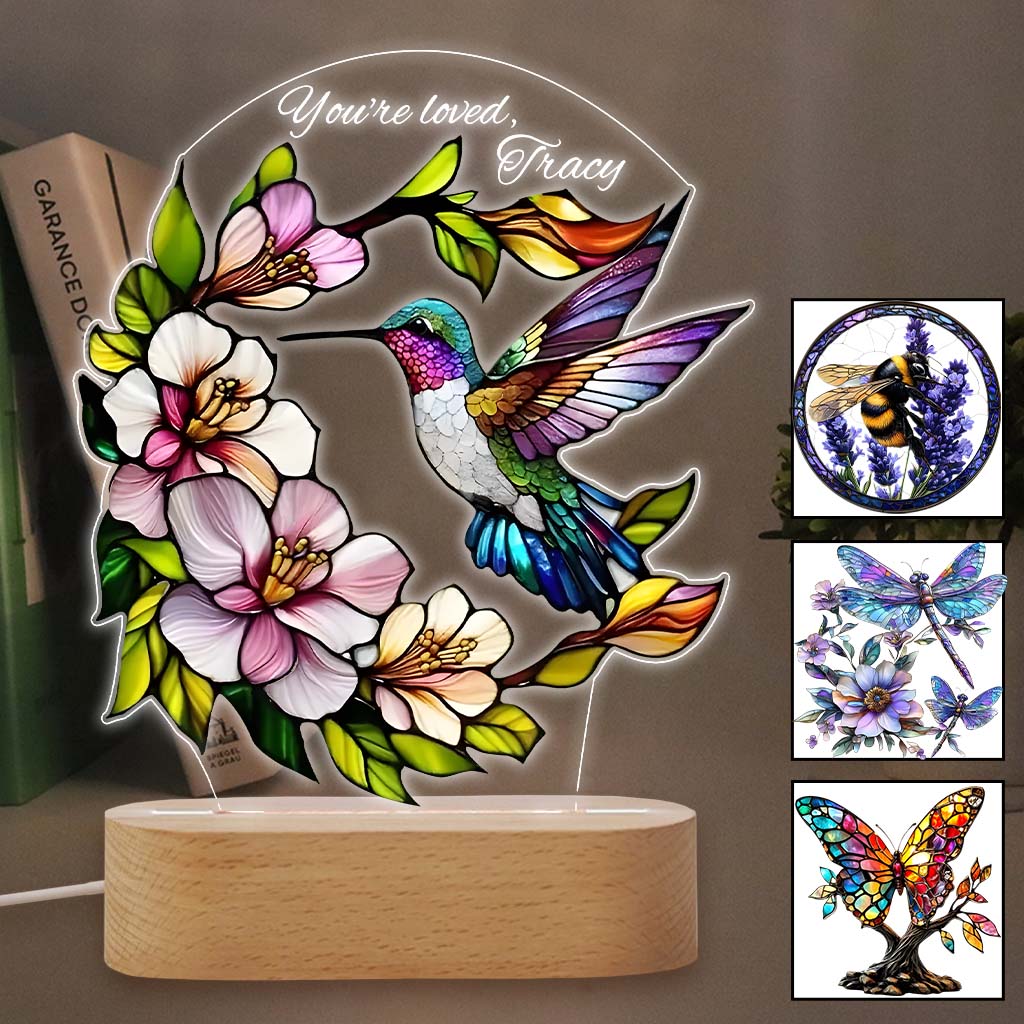 Nature Lovers Butterfly Dragonfly Bee Hummingbird - Personalized Gardening Shaped Plaque Light Base