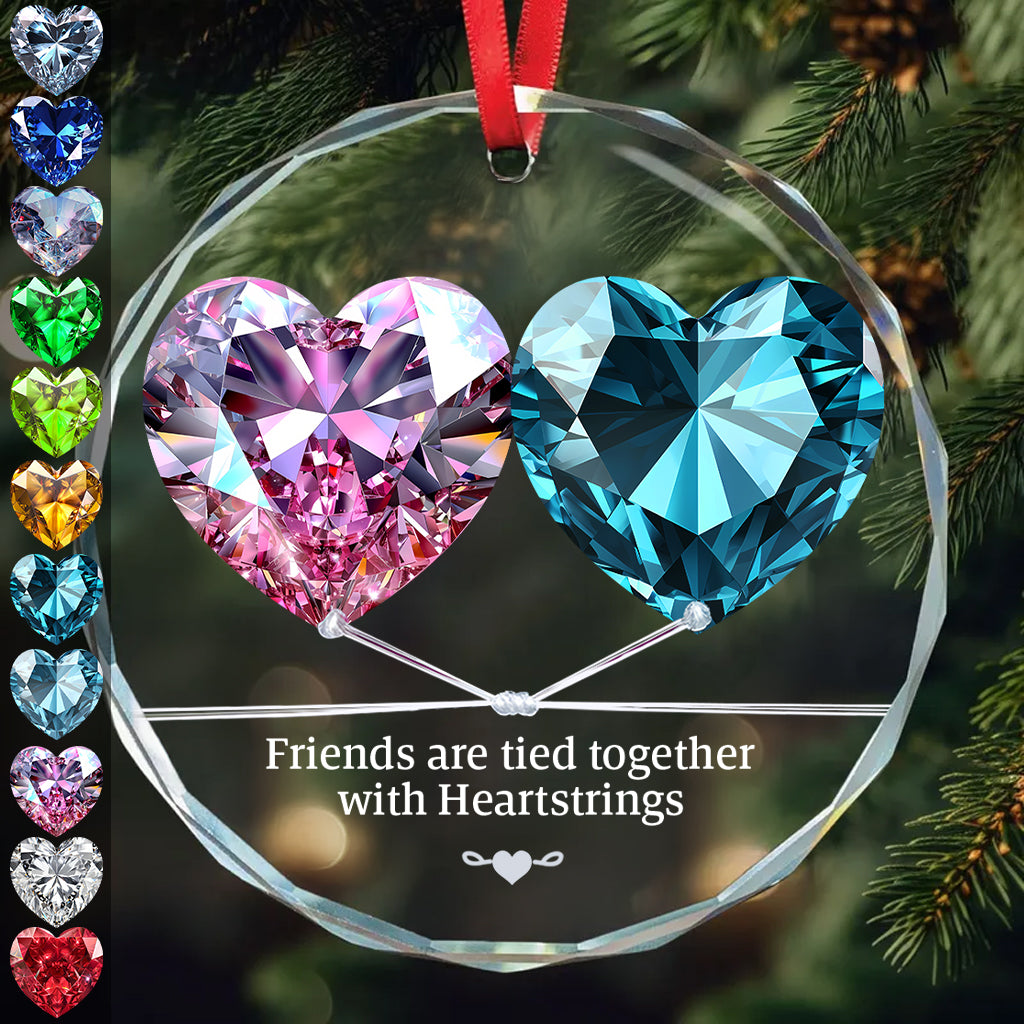 Friends Are Tied Together with Heartstrings - Personalized Bestie Round Shaped Glass Ornament