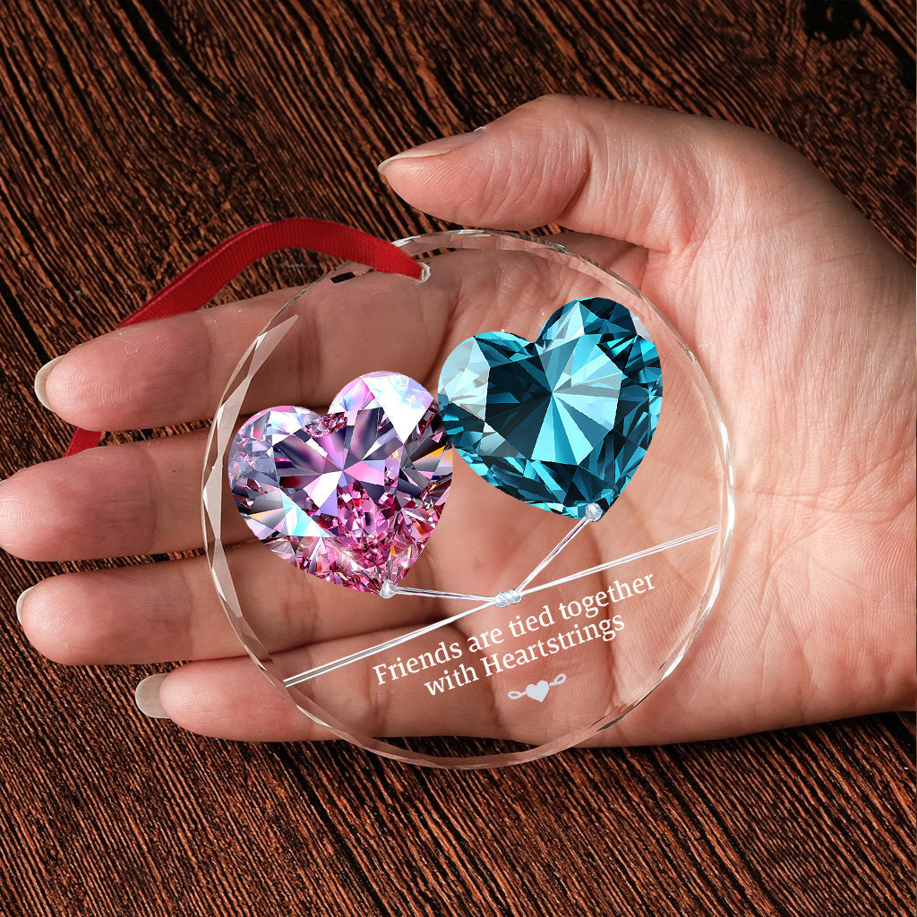 Friends Are Tied Together with Heartstrings - Personalized Bestie Round Shaped Glass Ornament