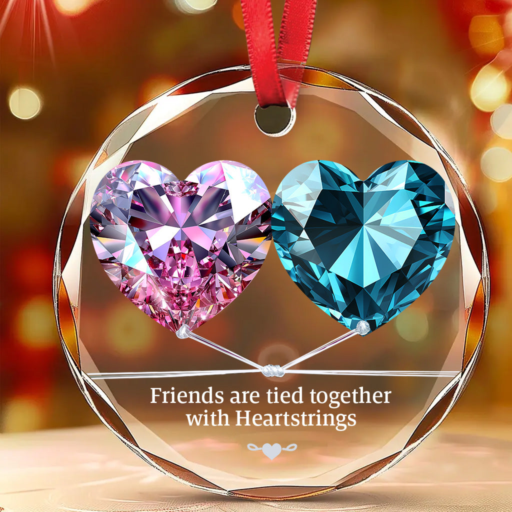 Friends Are Tied Together with Heartstrings - Personalized Bestie Round Shaped Glass Ornament