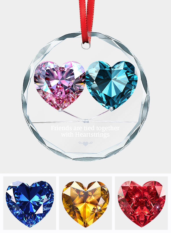 Friends Are Tied Together with Heartstrings - Personalized Bestie Round Shaped Glass Ornament