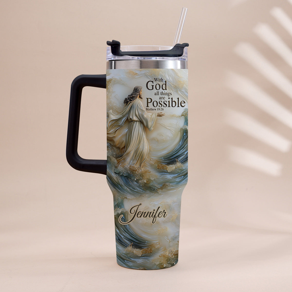 With God All Things Are Possible - Personalized Christian Tumbler With Handle