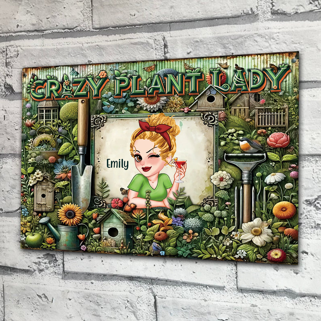 Crazy Plant Lady - Personalized Gardening Rectangle Metal Sign