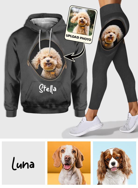 Sweat à capuche et leggings personnalisés pour chien Peeking Pet avec photo et nom