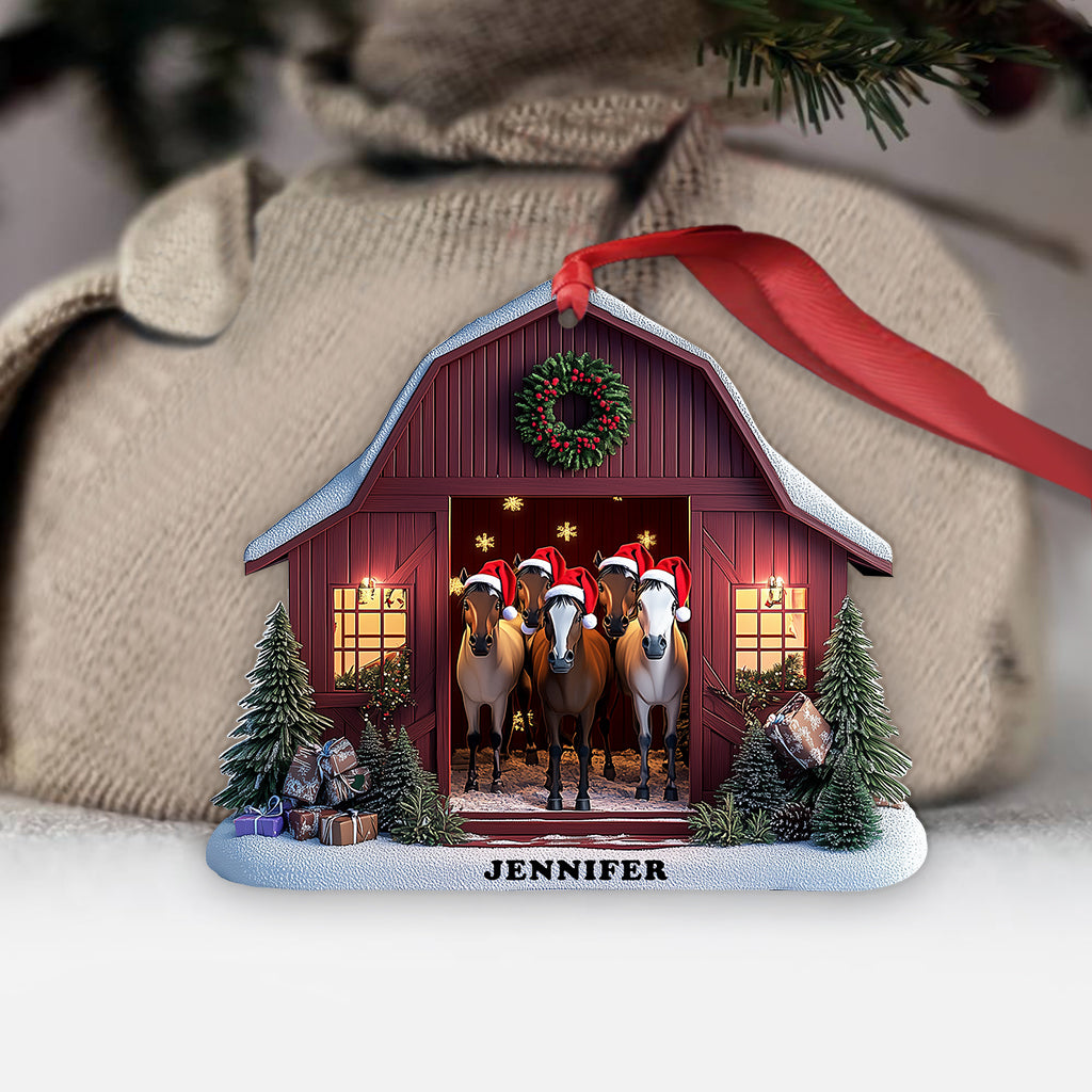 Christmas Horse Barn House - Personalized Horse Ornament