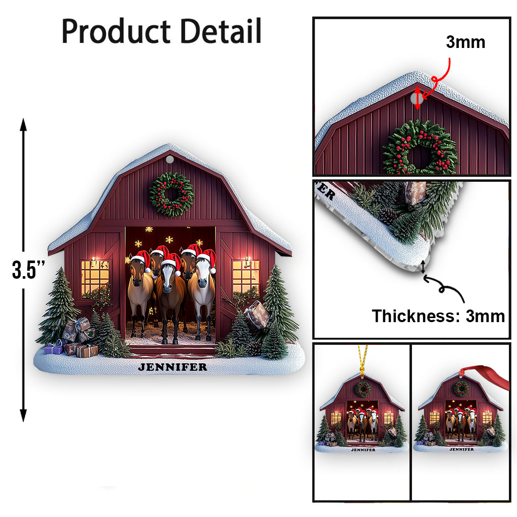 Christmas Horse Barn House - Personalized Horse Ornament