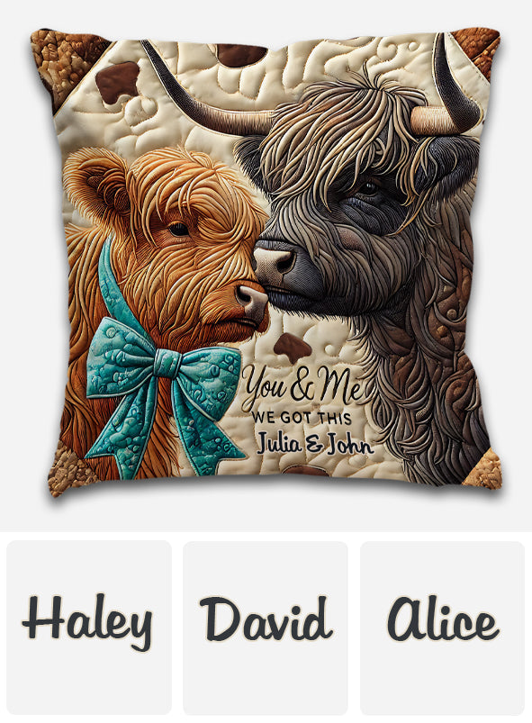 Toi et moi, on gère ! - Coussin décoratif personnalisé vache des Highlands