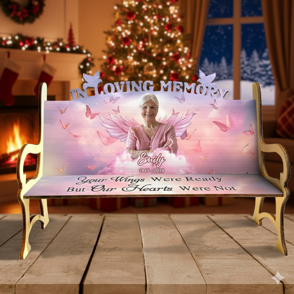 Christmas In Loving Memory Personalized Wooden Bench - A Memorial Gift to Honor Loved Ones