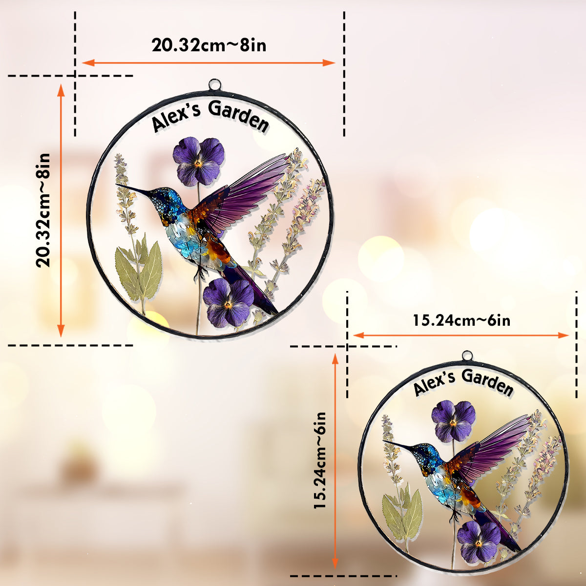 Dry Birth Flowers, Stunning Glass Humming Birth - Personalized Gardening Window Hanging Suncatcher Ornament