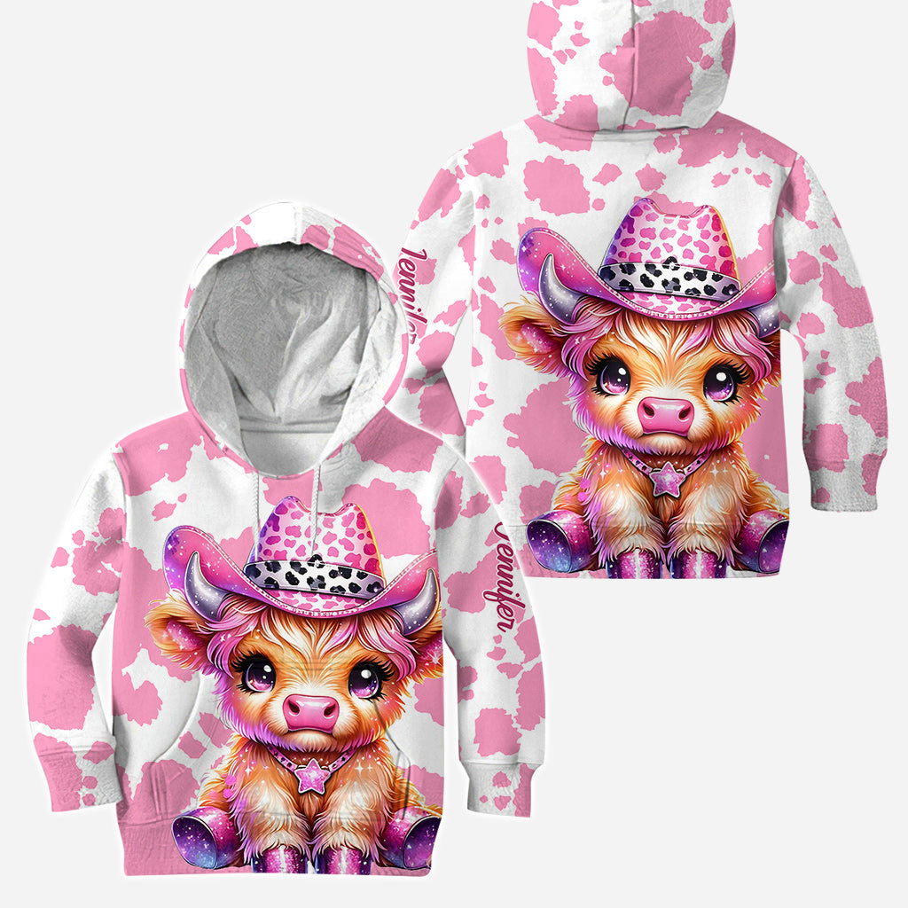 Cute Pink Highland Cow - Personalized Highland Cow Hoodie and Leggings
