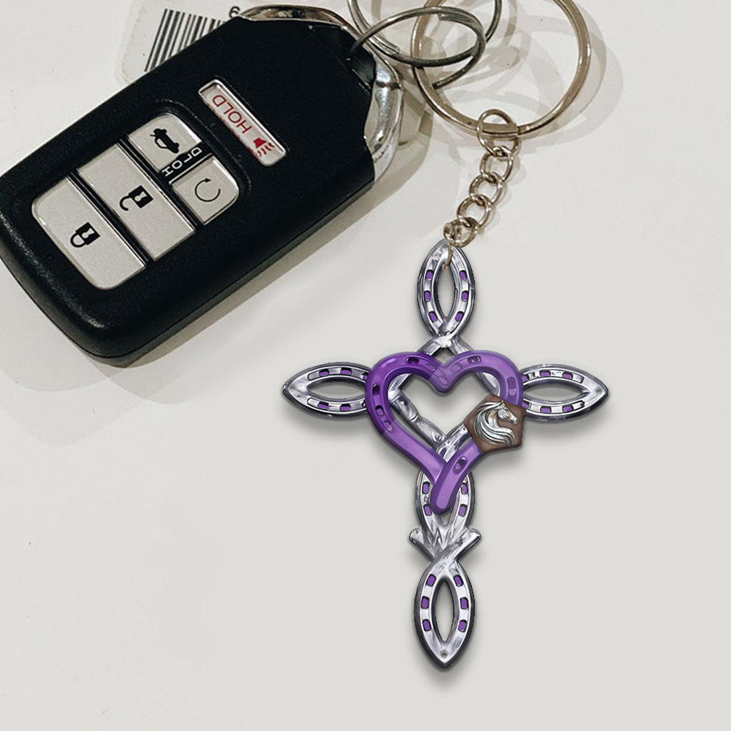 Rustic Horseshoe Cross - Personalized Horse Keychain