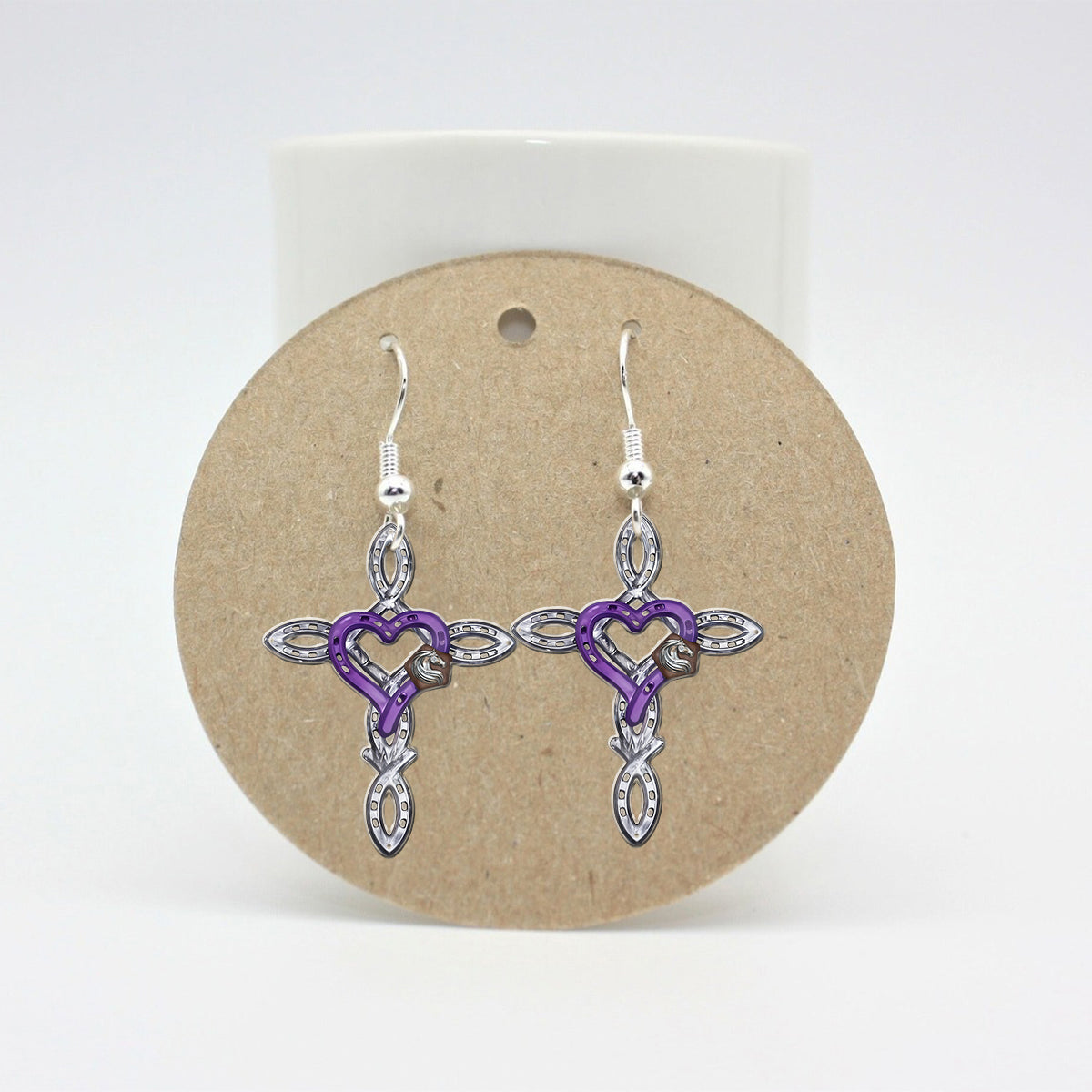 Rustic Horseshoe Cross - Personalized Horse Earrings