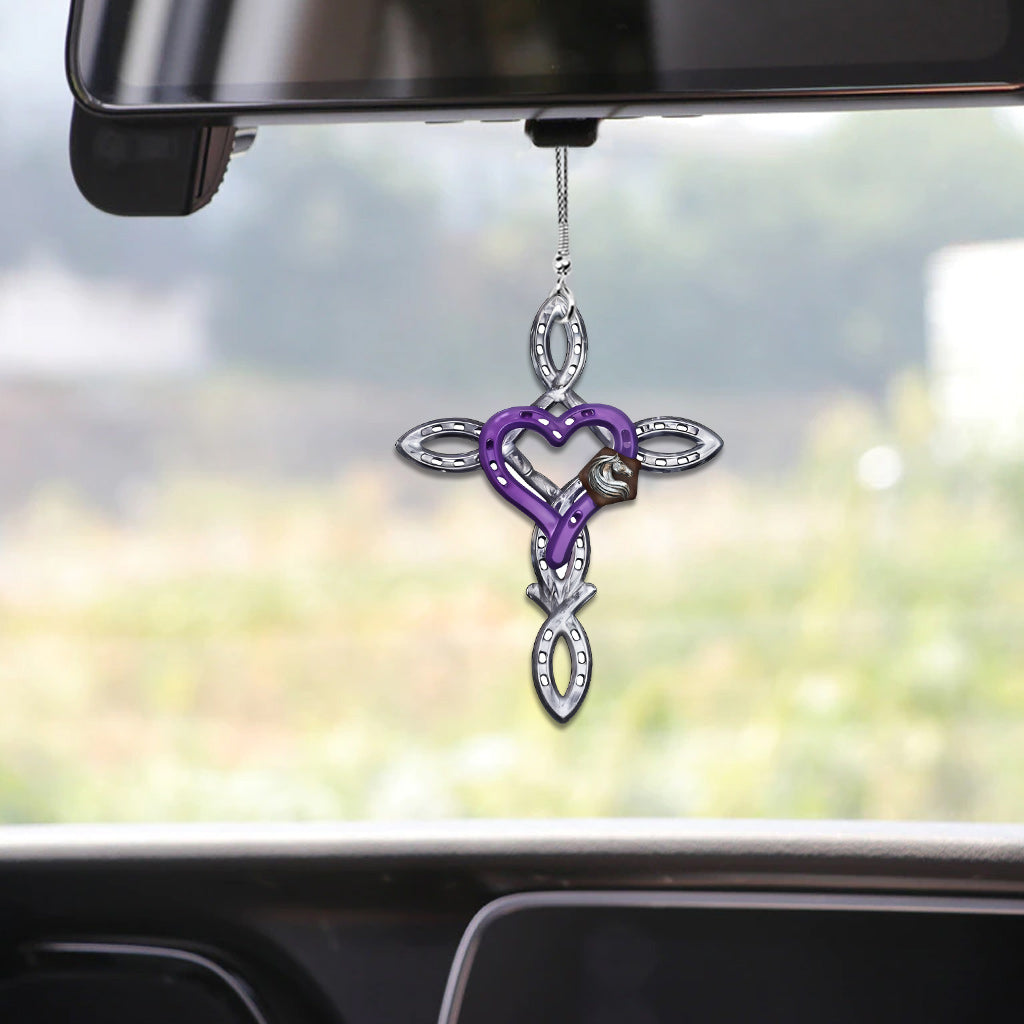 Rustic Horseshoe Cross - Personalized Horse Car Ornament