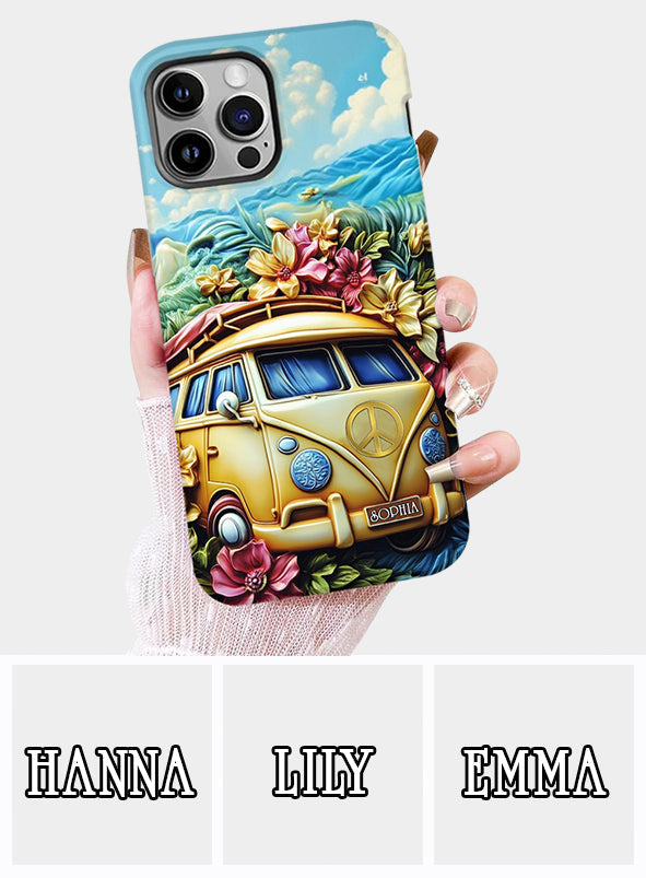 Handyhülle mit Blumenmuster und Friedenssymbol – Personalisierte Hippie-Handyhülle mit Volldruck