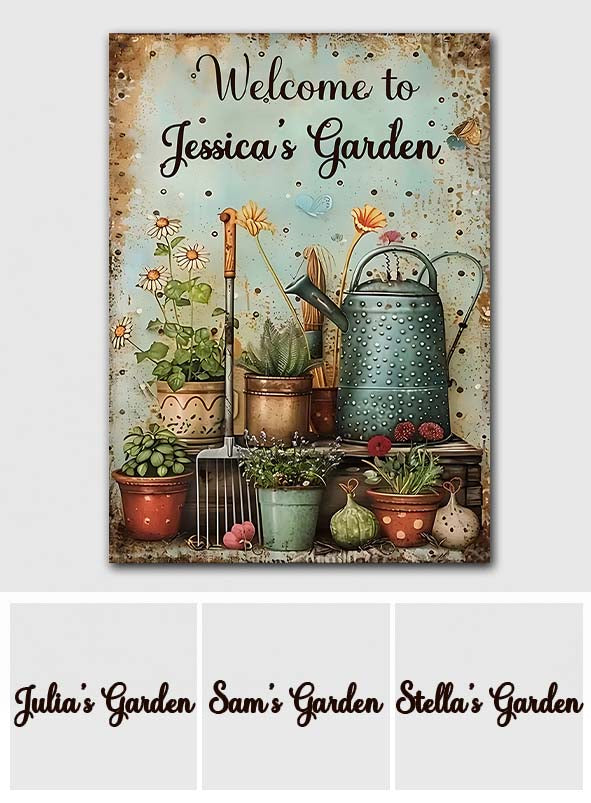 Bienvenue dans mon jardin - Panneau métallique rectangulaire personnalisé pour le jardinage