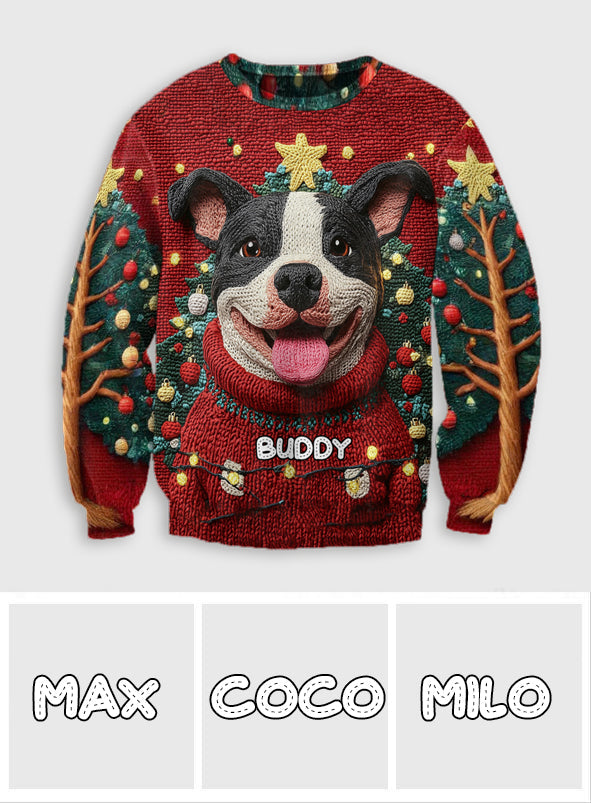 Pull de Noël humoristique pour pitbull - Pull moche personnalisé pour chien