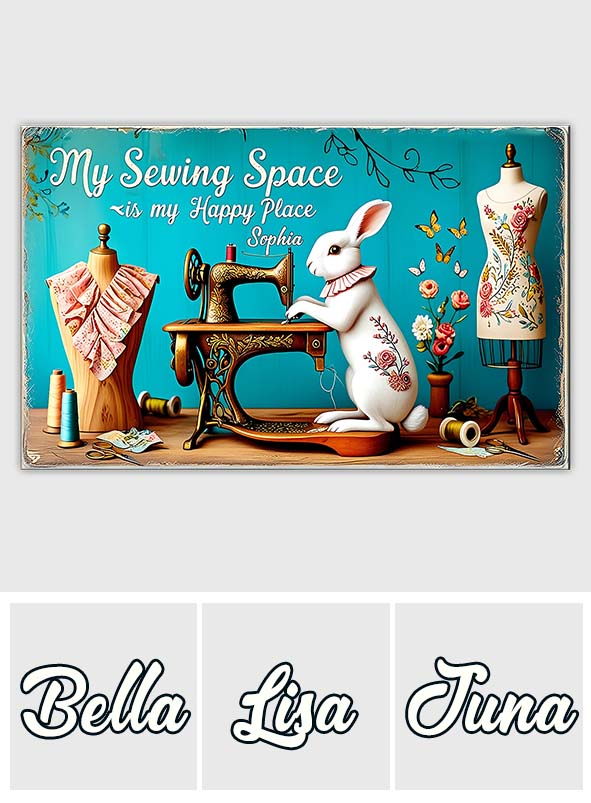 My Sewing Place Is My Happy Place - Personalized Sewing Canvas And Poster