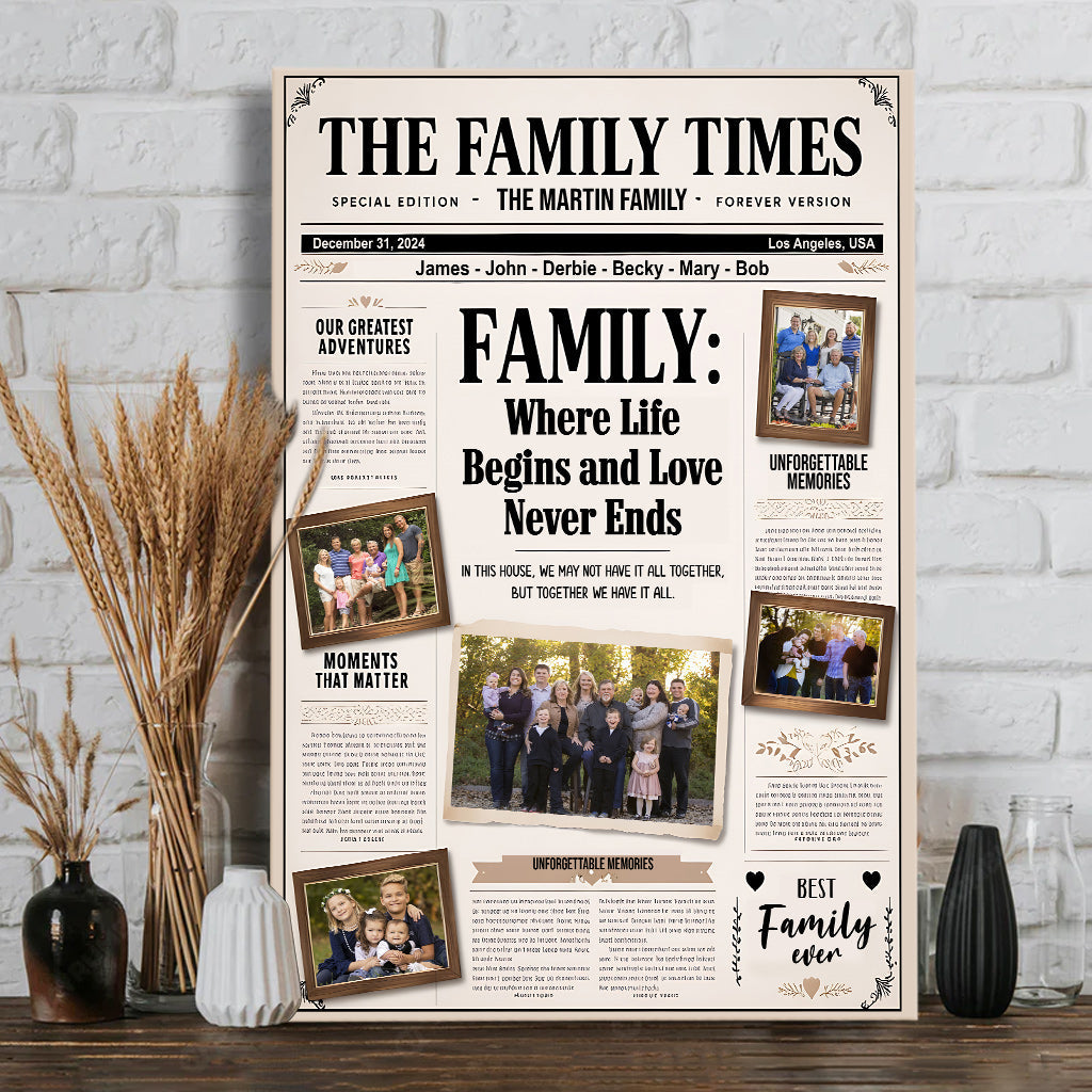 Family Newspaper - Personalized Family Canvas And Poster
