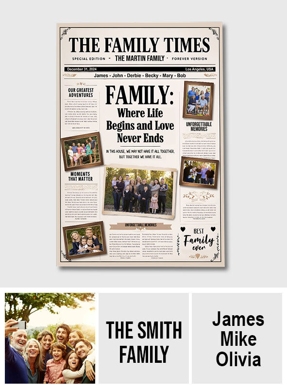 Family Newspaper - Personalized Family Canvas And Poster