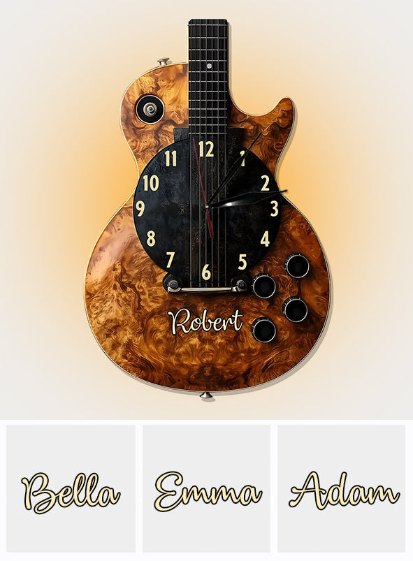 L'heure de la musique - Horloge murale lumineuse LED personnalisée en forme de guitare