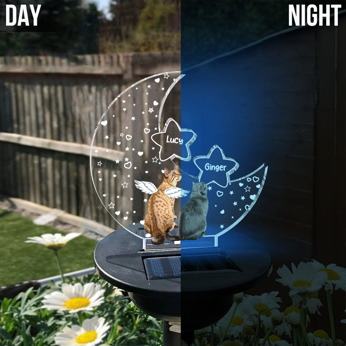 In Loving Memory Paw Friend Cat on Moon Loss of Pet Sympathy Gift - Personalized Cat Garden Solar Light