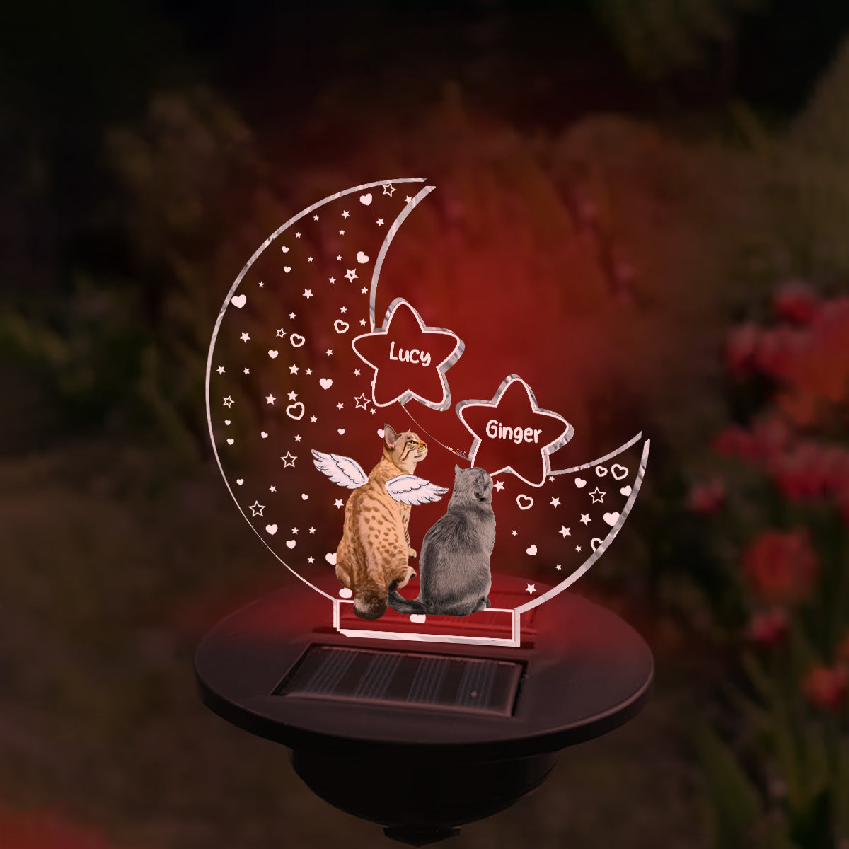 In Loving Memory Paw Friend Cat on Moon Loss of Pet Sympathy Gift - Personalized Cat Garden Solar Light