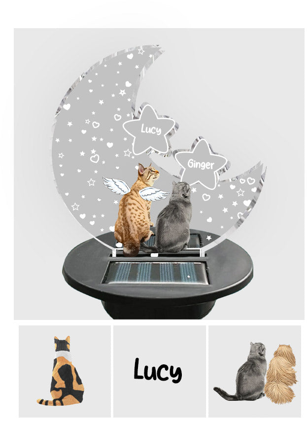 In Loving Memory Paw Friend Cat on Moon Loss of Pet Sympathy Gift - Personalized Cat Garden Solar Light