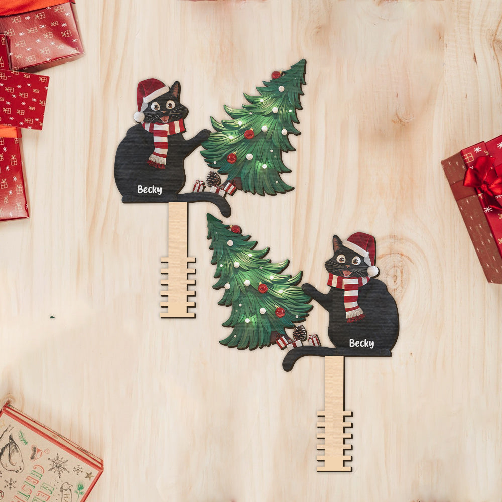 Naughty Black Cat - Personalized Black Cat Tree Topper