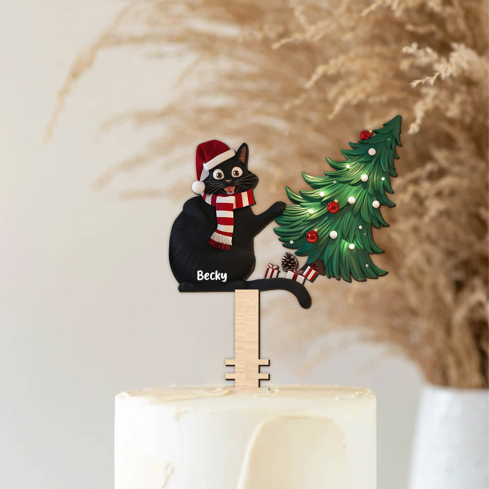 Naughty Black Cat - Personalized Black Cat Tree Topper
