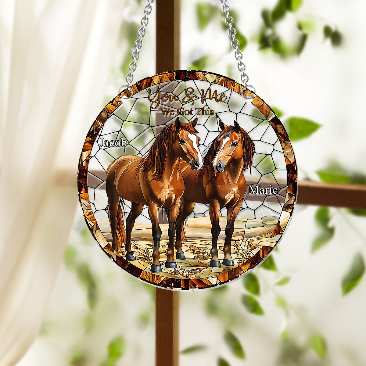 Horse Couple - Personalized Horse Window Hanging Suncatcher Ornament