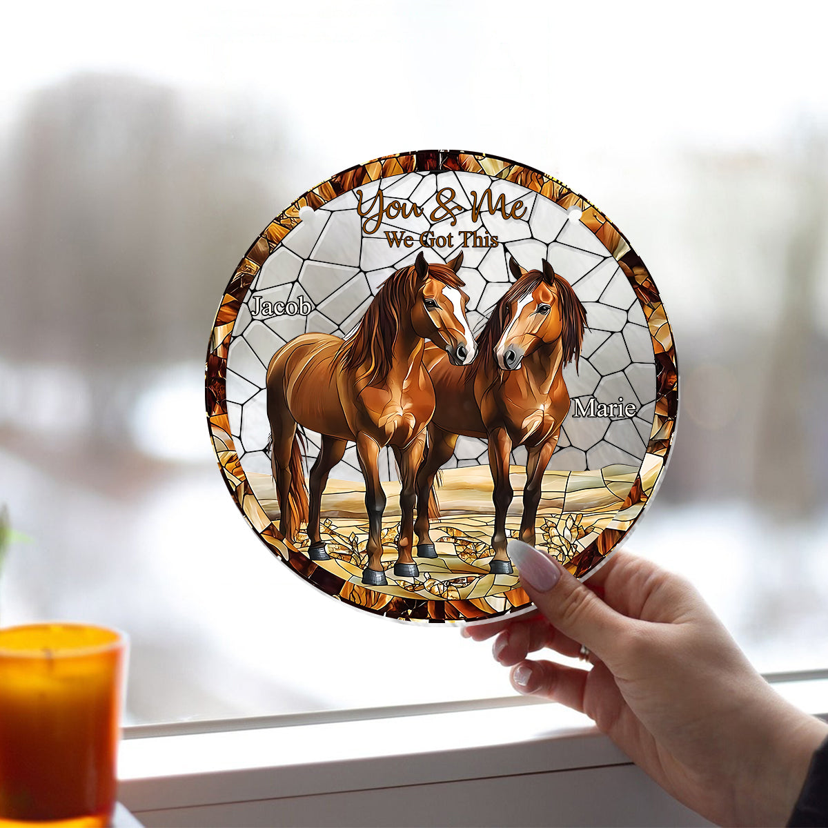 Horse Couple - Personalized Horse Window Hanging Suncatcher Ornament